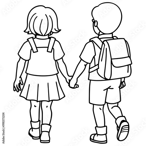kids go to school back view drawing