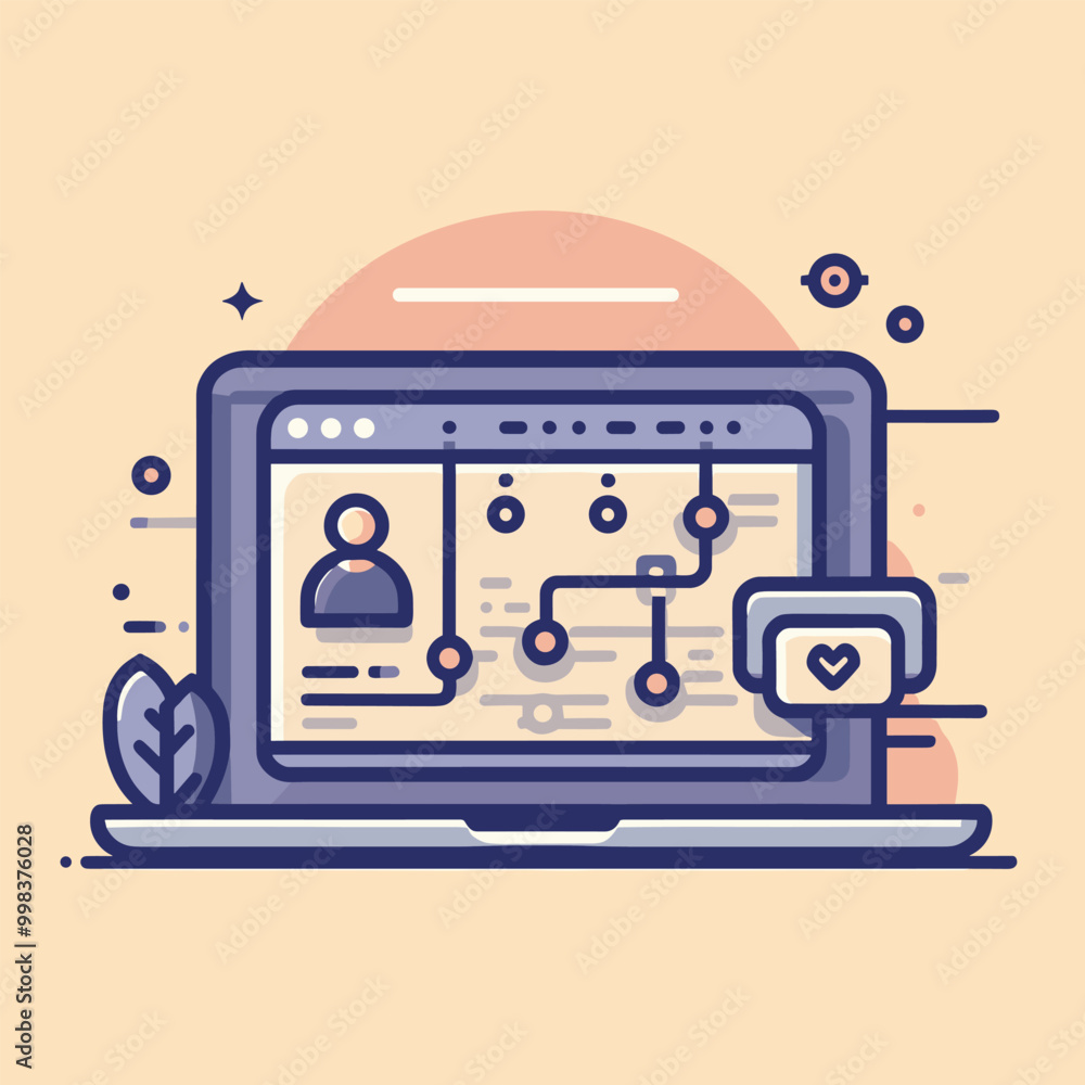 Illustration of laptop with user interface and social networking icons Illustration of laptop with user interface and social networking icons