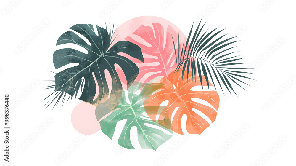 Fototapeta premium Floral seamless pattern with vector illustration of palm tree and leaves, perfect for summer design or tropical wallpaper