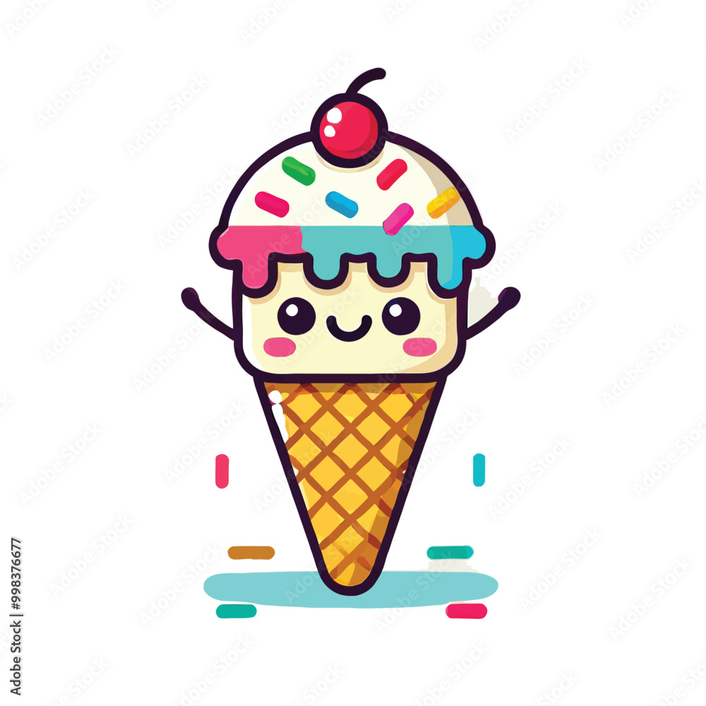 cute ice cream cone character with colorful sprinkles and a cherry on top cute ice cream cone character with colorful sprinkles and a cherry on top