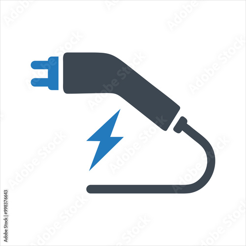 Electric vehicle charging cable icon. EV charger cable. Electric vehicle charging point icon