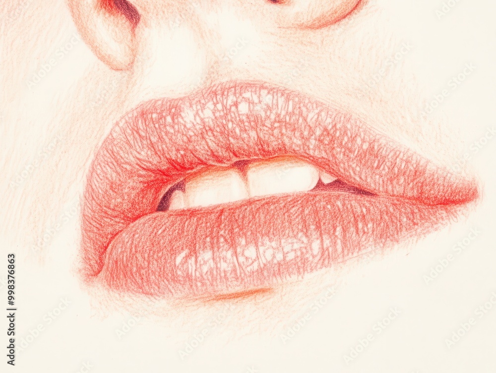 Obraz premium A close-up view of soft, glossy lips with a hint of color, showcasing a natural beauty and allure.