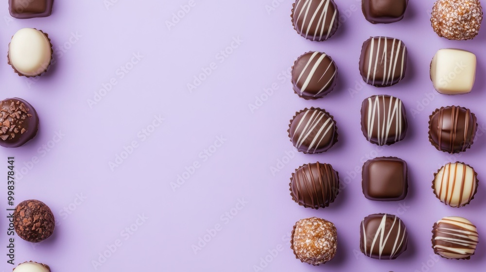 Chocolate indulgence on purple background with diverse sweets Chocolate indulgence on purple background with diverse sweets