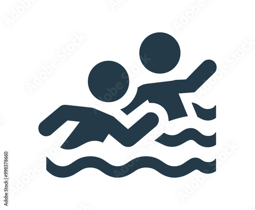 Swimming icon, two people in water, black and white vector illustration