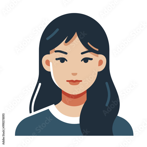 Illustrated female avatar with long dark hair and minimalist style