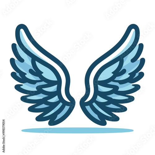 Blue angel wings icon  vector illustration of stylized feathered wings