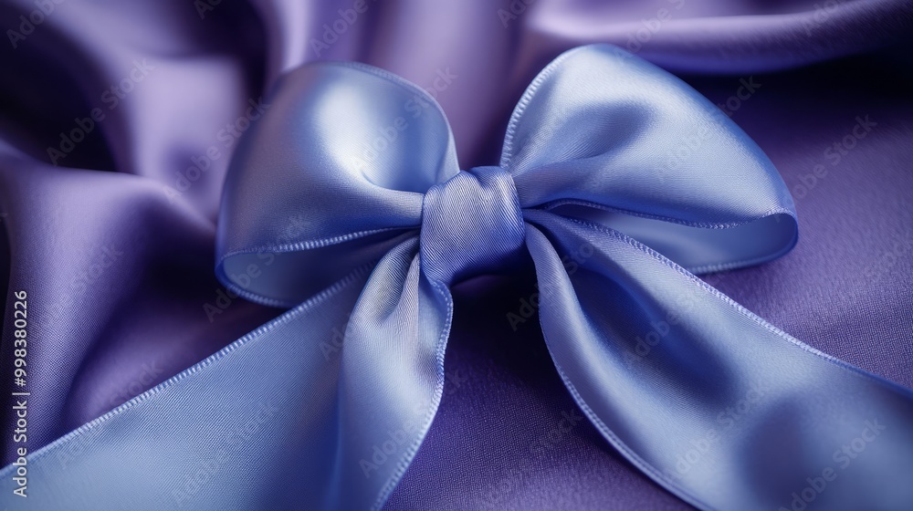 Elegant Blue Satin Bow on Fabric Elegant Blue Satin Bow on Fabric