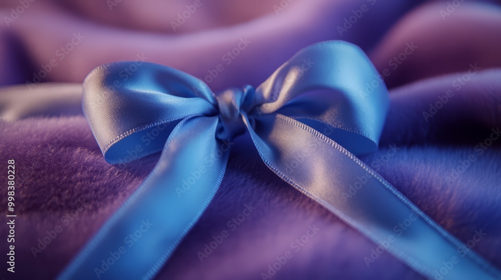 Blue Satin Ribbon on Plush Fabric Blue Satin Ribbon on Plush Fabric