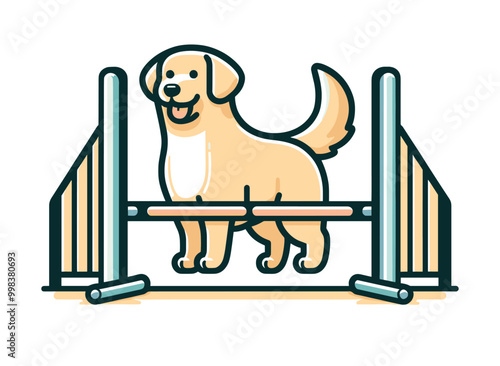 Cartoon dog jumping over obstacle in agility competition illustration