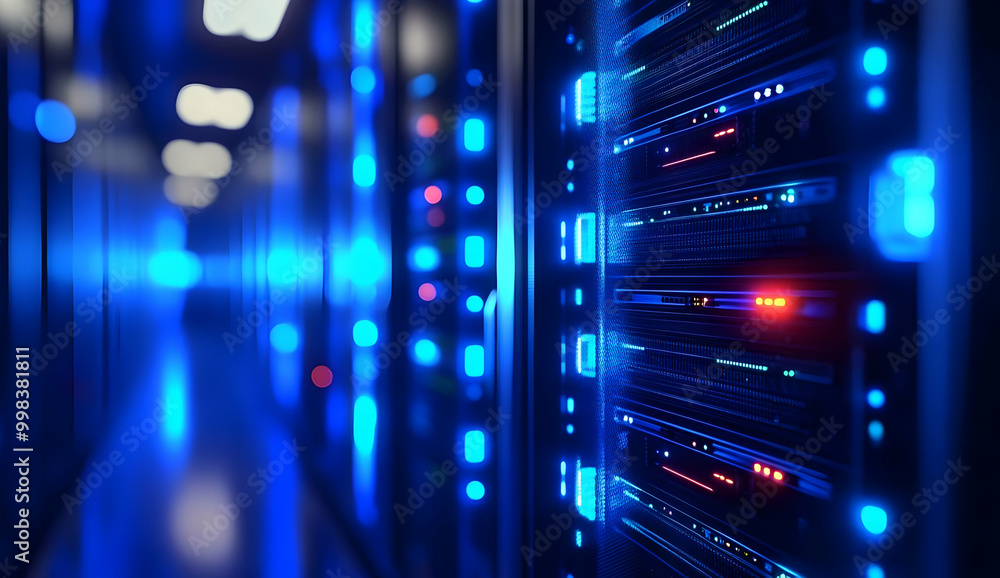 3D Rendering of a Data Center with Server Racks 3D Rendering of a Data Center with Server Racks