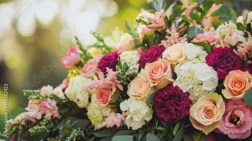 Coffin Adorned with Beautiful Floral Arrangement for Memorial Services