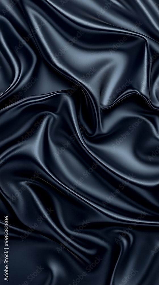 Obraz premium A black fabric with a pattern that is folded and twisted. The fabric is smooth and shiny, giving it a luxurious appearance