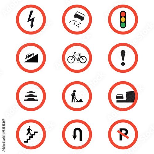 Set of Round shaped road safety sign  designs 