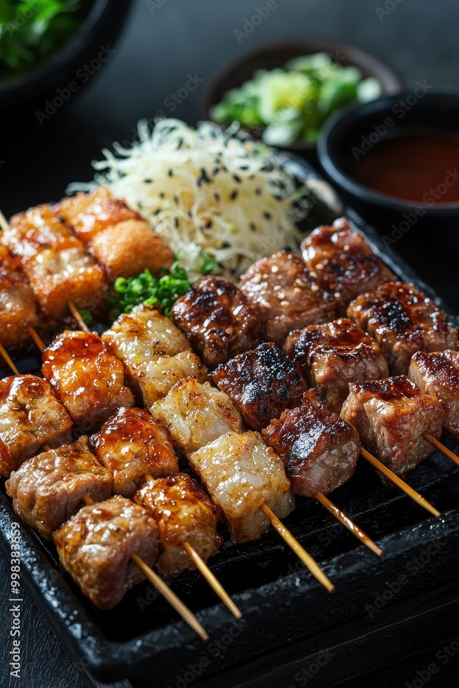 Kushiage - Skewered and deep-fried meat or vegetables, typically served with dipping sauce. Kushiage - Skewered and deep-fried meat or vegetables, typically served with dipping sauce.