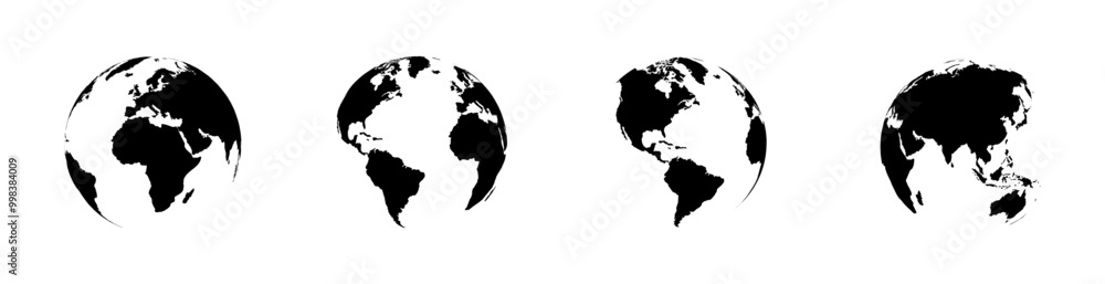Earth globe icons with a different continents Earth globe icons with a different continents