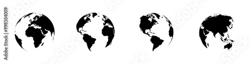 Earth globe icons with a different continents
