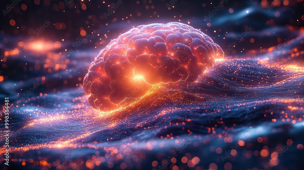 An illustration depicts a human brain with glowing impulses and electric lines, resembling a digital tree. An illustration depicts a human brain with glowing impulses and electric lines, resembling a digital tree.