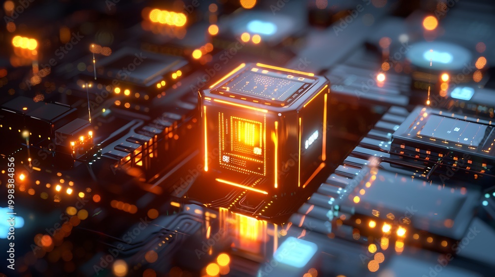 Digital vault glowing in the middle of a secure data network Stock ...