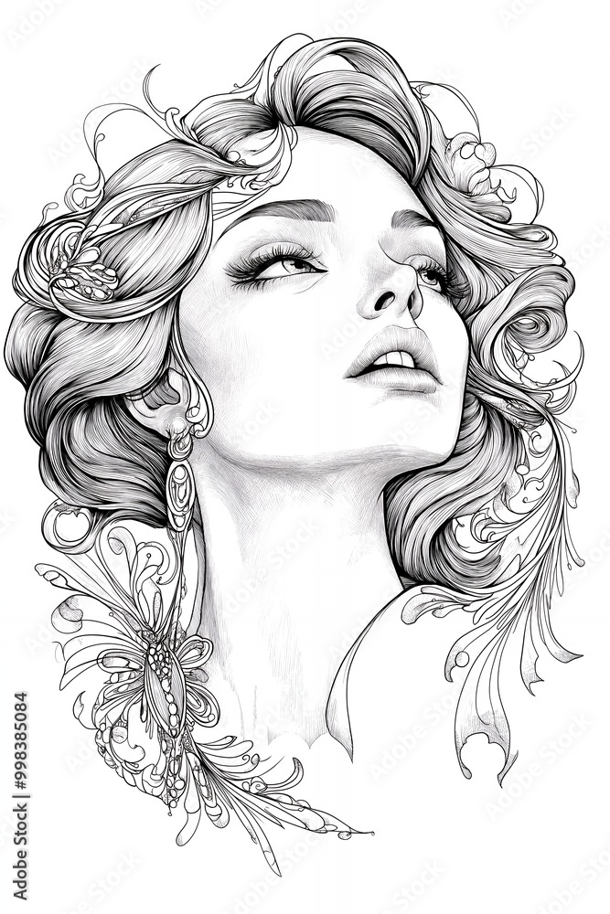 a black and white drawing of a woman a black and white drawing of a woman