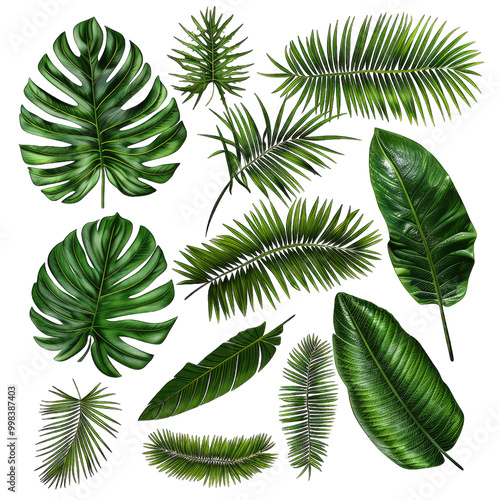 set of green leaves on transparent background png