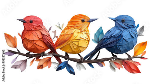 Many colorful paper birds