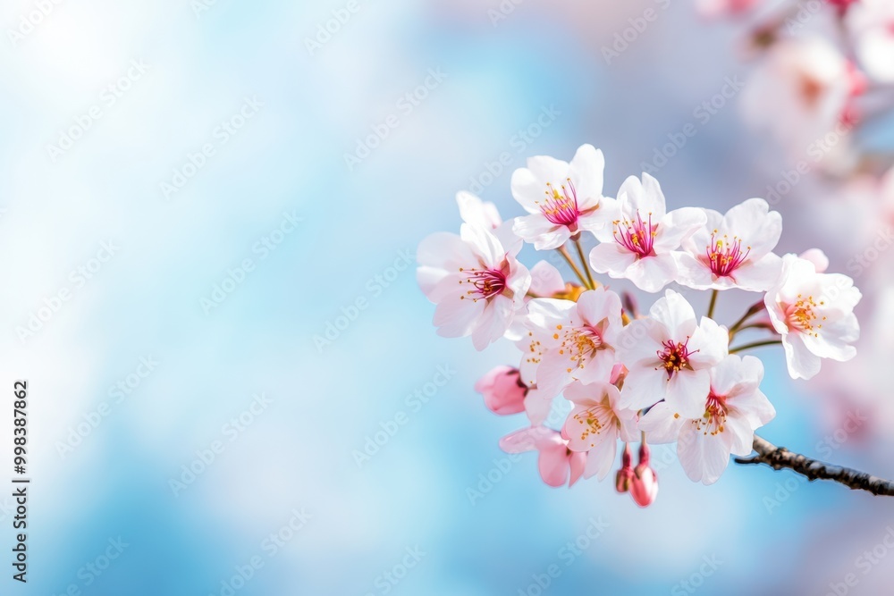 Serene cherry blossoms in springtime bloom soft blue sky Serene cherry blossoms in springtime bloom soft blue sky