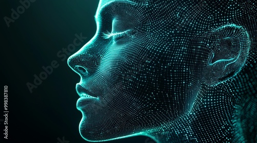 Intricate mesh depiction of a human head with a teal light effect, illustrating digital complexity and a futuristic approach to human representation, evoking thoughts of unity.