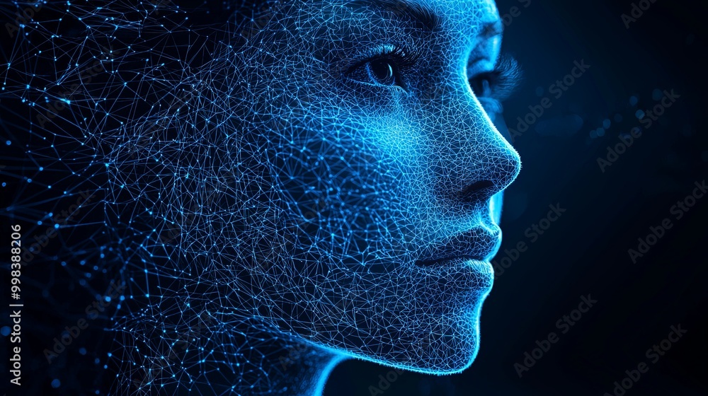An artistic representation of a human face in profile, intertwined with a complex web of blue digital lines, illustrating technology's connection to humanity. An artistic representation of a human face in profile, intertwined with a complex web of blue digital lines, illustrating technology's connection to humanity.
