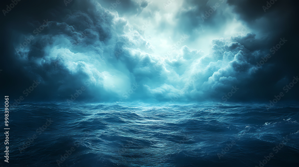Obraz premium Cloudy storm in the sea before rain. Tornadoes above the sea. Monsoon season. Storm in the sea.Wonder of natural disaster.