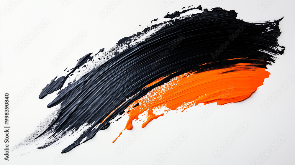 Bold and Textured Black and Orange Paint Streak on Clean White Canvas Dynamic Brushstrokes Bold and Textured Black and Orange Paint Streak on Clean White Canvas Dynamic Brushstrokes
