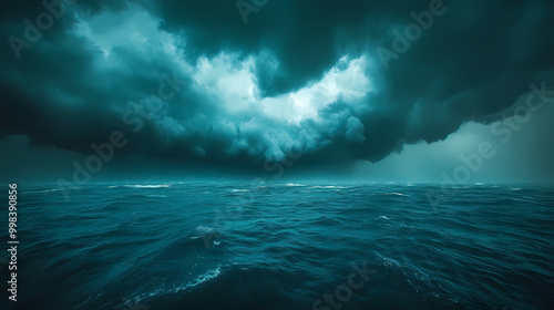 Cloudy storm in the sea before rain. Tornadoes above the sea. Monsoon season. Storm in the sea.Wonder of natural disaster.