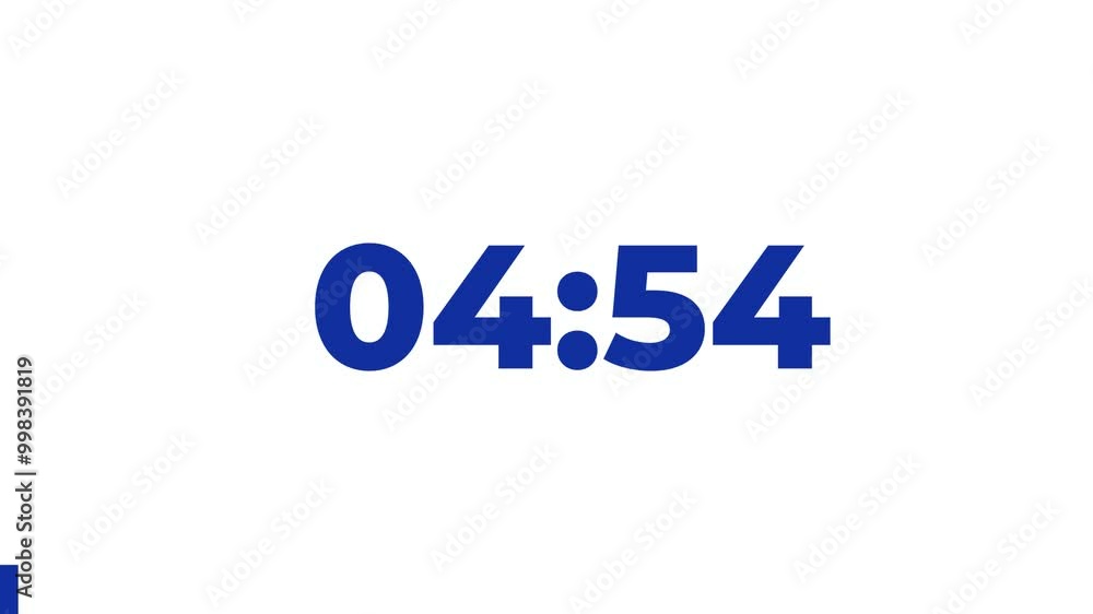 5 Minutes Countdown Timer, blue numbers on white background 5 Minutes Countdown Timer, blue numbers on white background