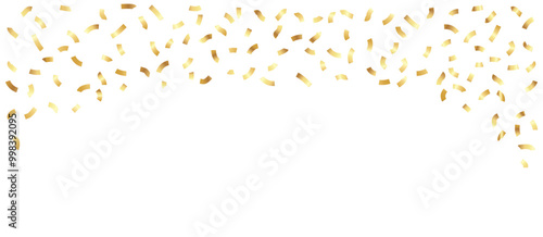 Gold confetti on transparent background. Festive luxury tinsel of gold color. Party background. Isolated vector