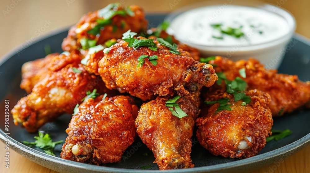 Picture a plate of spicy fried chicken, each piece coated in a crunchy, spicy batter Picture a plate of spicy fried chicken, each piece coated in a crunchy, spicy batter