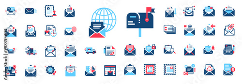 email mailing envelope flat design vector icons, postbox stamp mailbox envelope