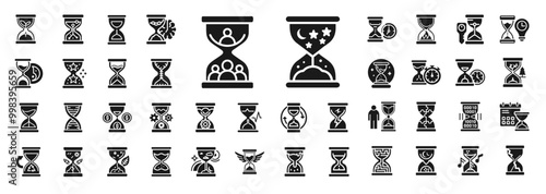 hourglass timer icons collection, time passing life, clock watch measurement duration