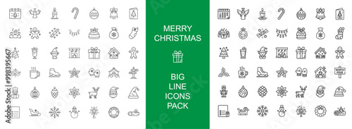 christmas winter holiday theme line art icons