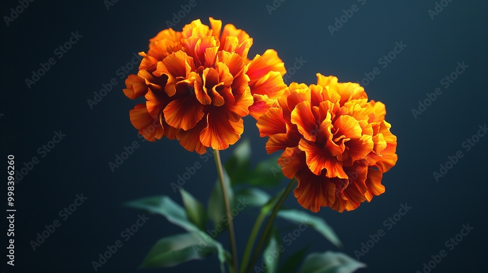 Single Marigold Flower on Black Background Single Marigold Flower on Black Background