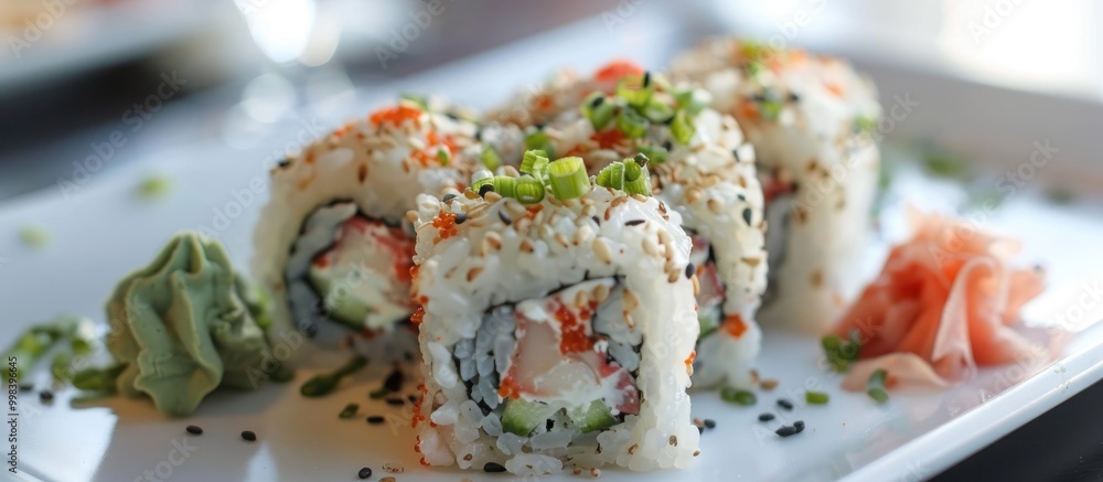 Delicious Sushi Rolls On White Plate Delicious Sushi Rolls On White Plate
