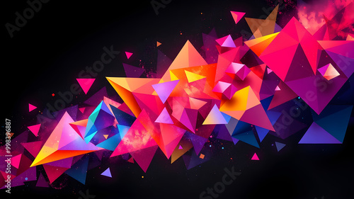 Futuristic Geometric Shapes with Vivid Colors and High-Tech Design on Dark Background photo