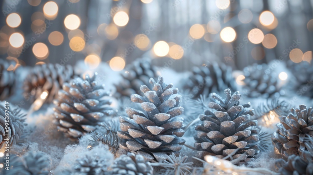 A snowy field with a bunch of pine cones scattered around A snowy field with a bunch of pine cones scattered around