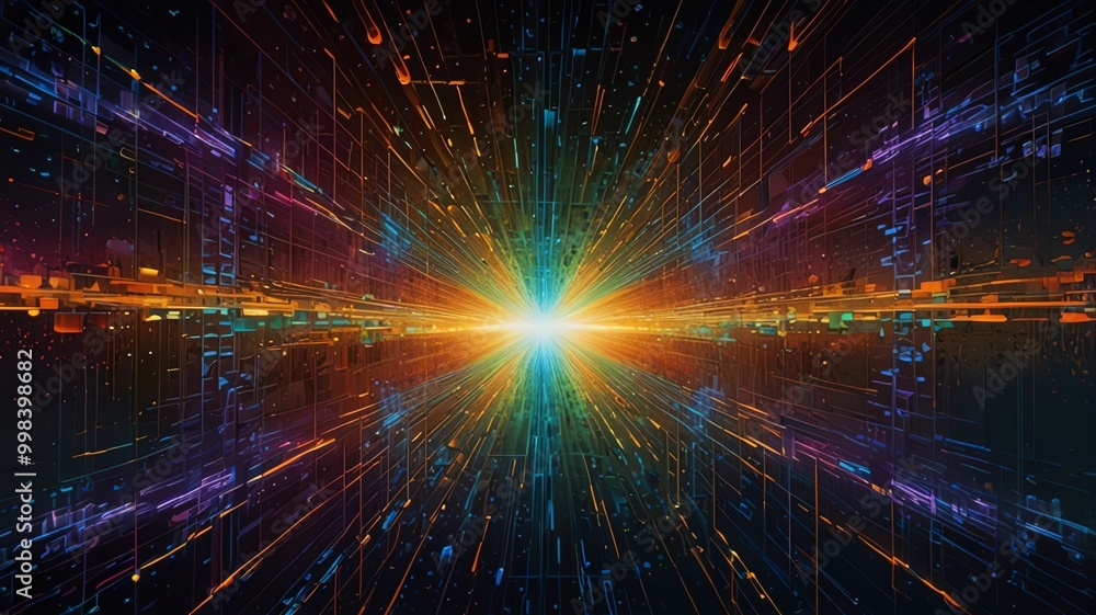 Abstract colorful light beams in dark space. Abstract colorful light beams in dark space.