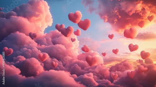 Sky of Hearts: Design a whimsical sky filled with multiple heart-shaped clouds, creating a playful and loving scene.