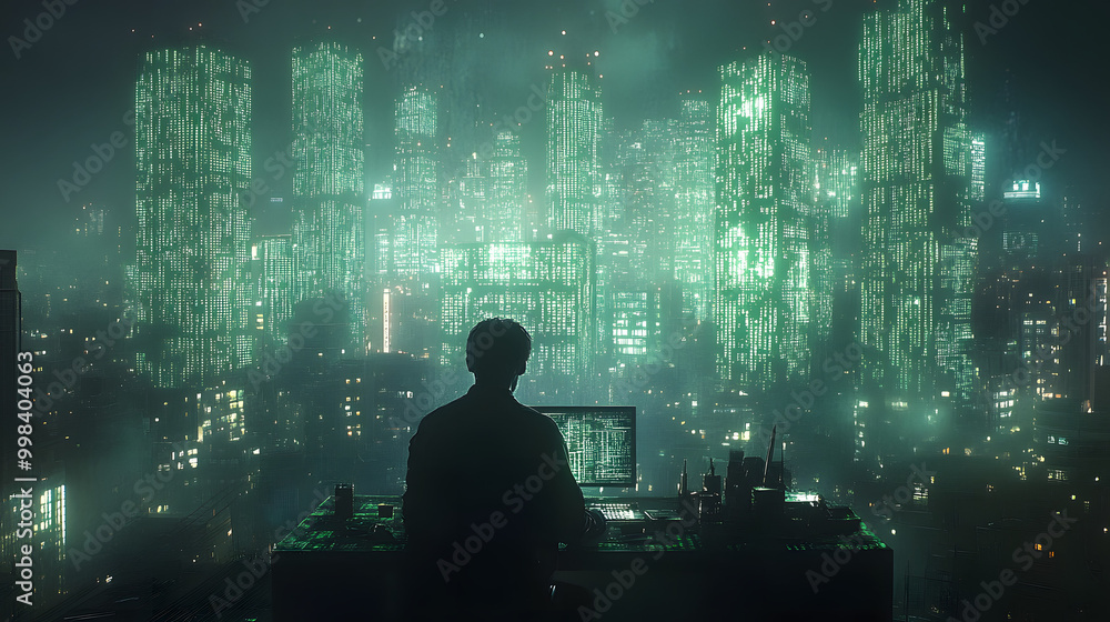 A Silhouette of an Individual Sitting at Their Desk Surrounded by Computer Screens
A Silhouette of an Individual Sitting at Their Desk Surrounded by Computer Screens
