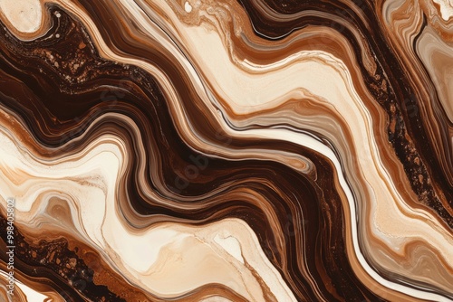 Coffee and cream blend together, forming a striking marbled pattern with rich, swirling browns and creamy whites. Generative AI photo