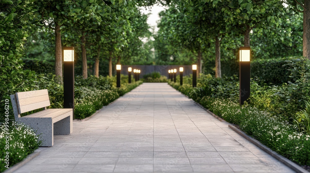 Futuristic urban park with solar-powered lights and energy storage benches, sustainable public space design Futuristic urban park with solar-powered lights and energy storage benches, sustainable public space design