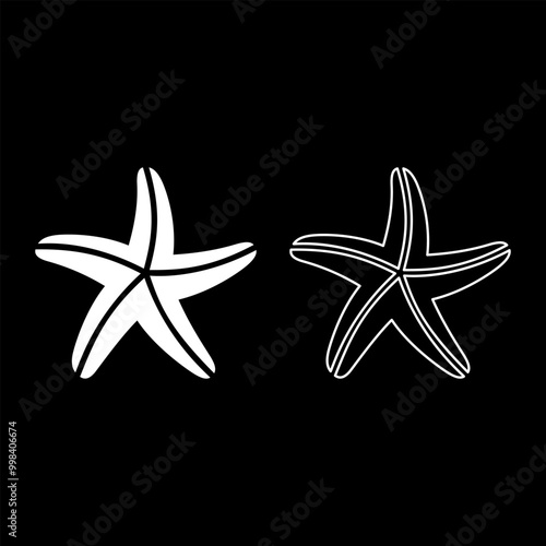 Starfish sea star set icon white color vector illustration image solid fill outline contour line thin flat style