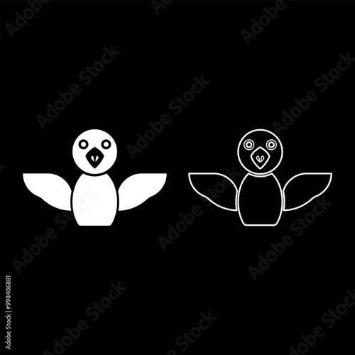 Bird set icon white color vector illustration image solid fill outline contour line thin flat style