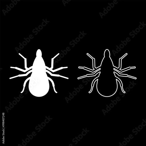 Tick mite set icon white color vector illustration image solid fill outline contour line thin flat style