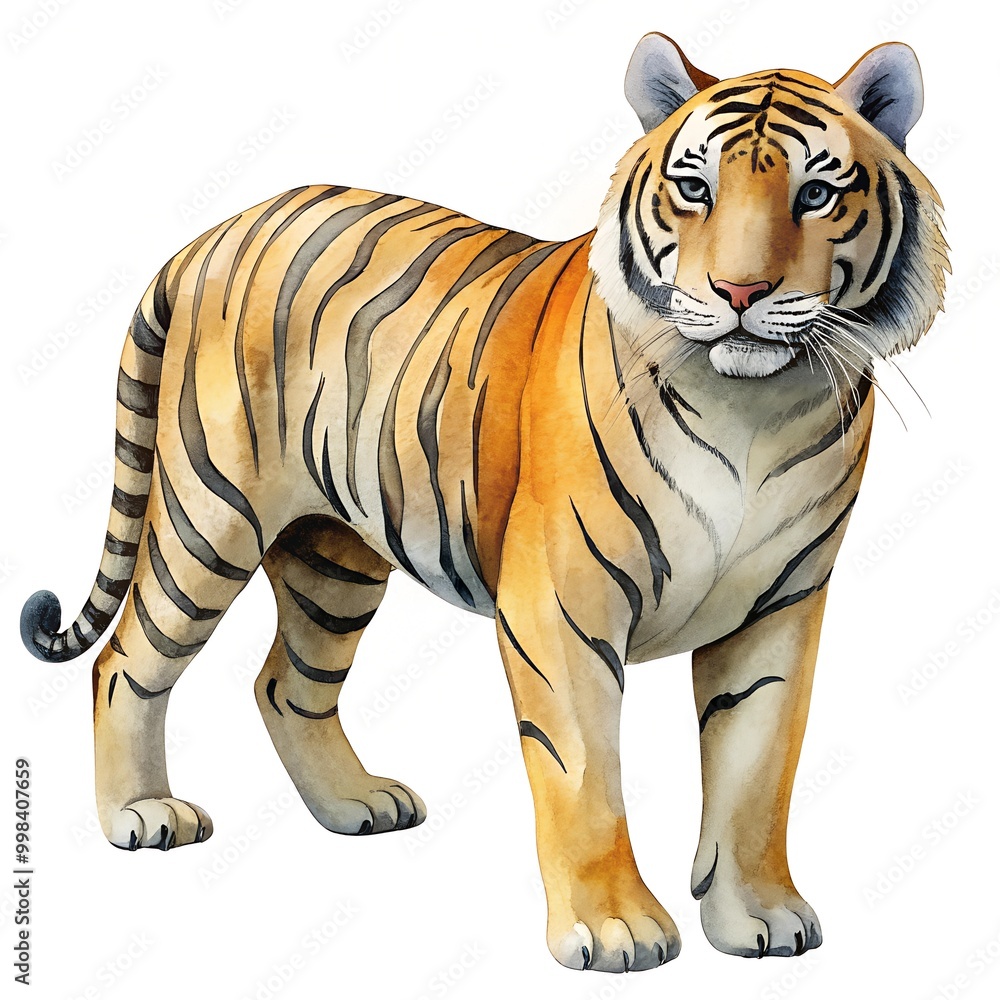 Obraz premium Watercolor hand drawn tiger on white blackground.